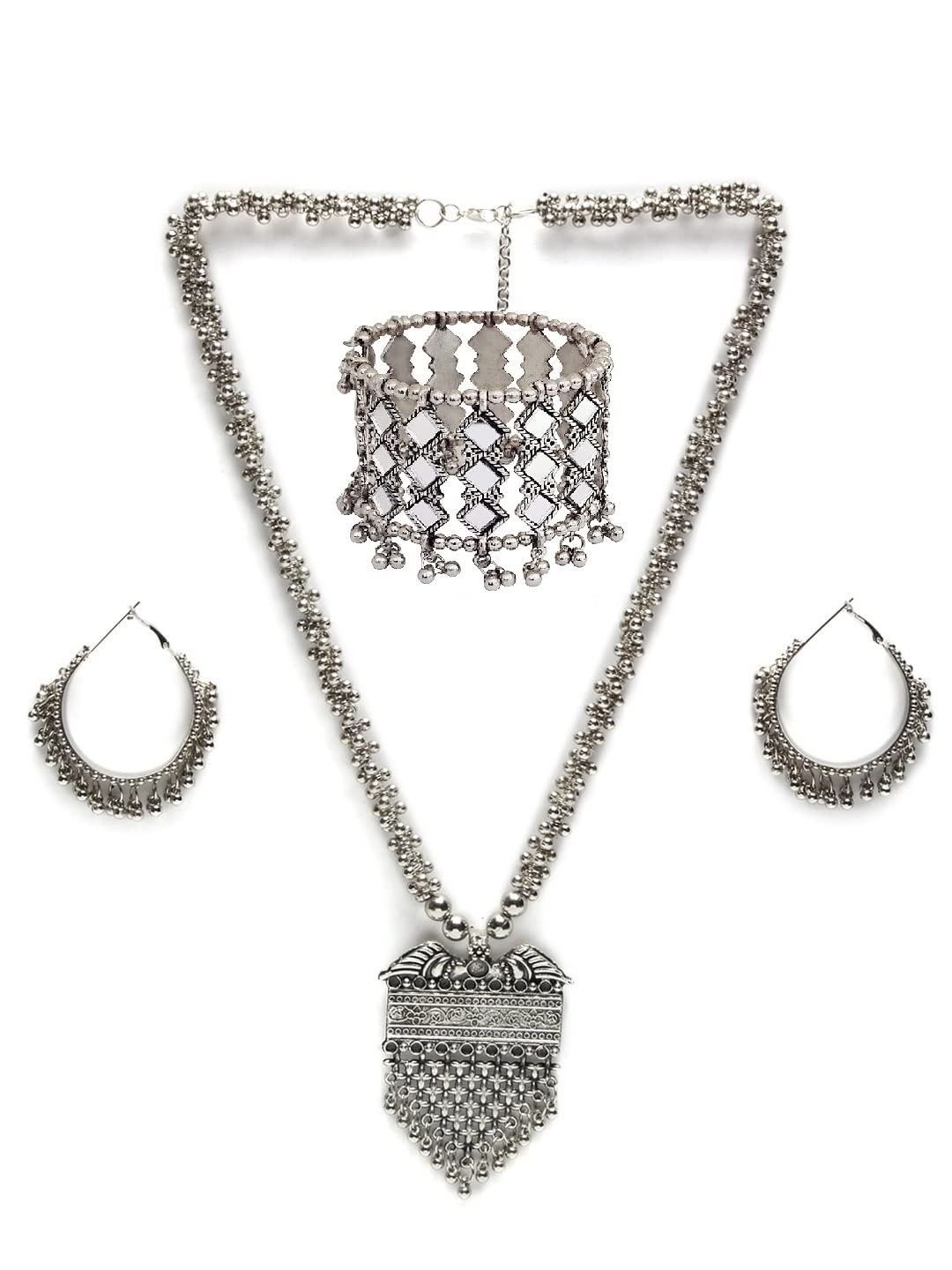 VAPPS Silver-Plated Silver-Toned Oxidised Jewellery Set for Women and Girls (VA-JS-ST-1-C) (B09P6RFWSV) Amazon Price History, Amazon Price Tracker