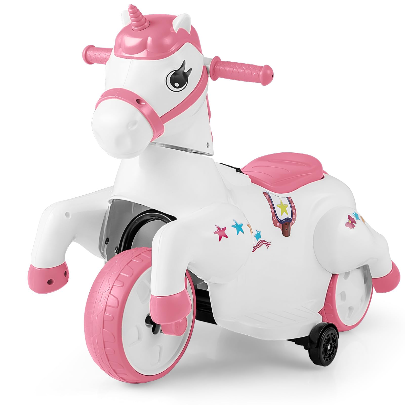 COSTWAY 12V Kids Ride on Toy, Electric Ride on Unicorn with Training Wheels, Horse Riding Mode, Music, Cute Riding Animal for Girls Boys (Pink) — image 1