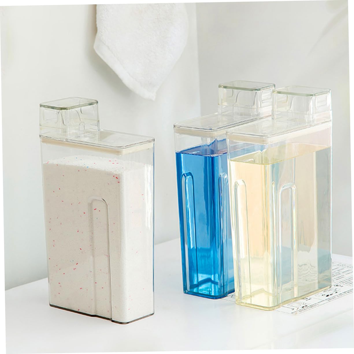 Happyyami Botella de Lavandería Reutilizable y Hermética Pet 2 Piezas para Almacenamiento de Detergente y Loción Diseño Transparente y Tapa Segura