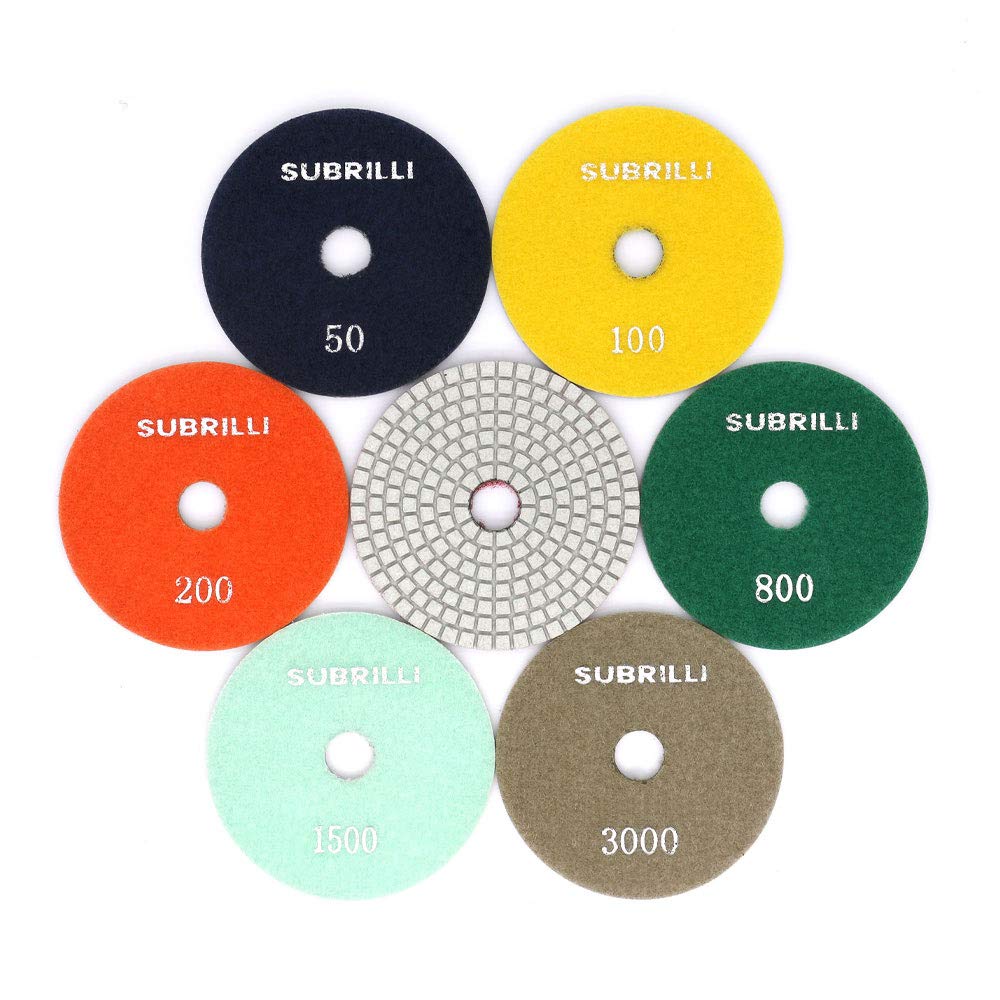 4-inch Diamond Polishing Pads 7 Pieces Set for Concrete Granite Marble Wet/Dry