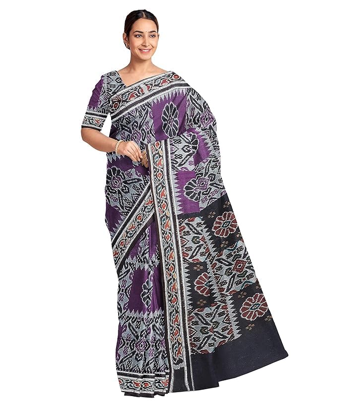 Image of Ikat Women's Cotton Saree, Handmade Pure Cotton Khandua Saree, Ikkat Orissa Traditional Handloom Saree without Blouse