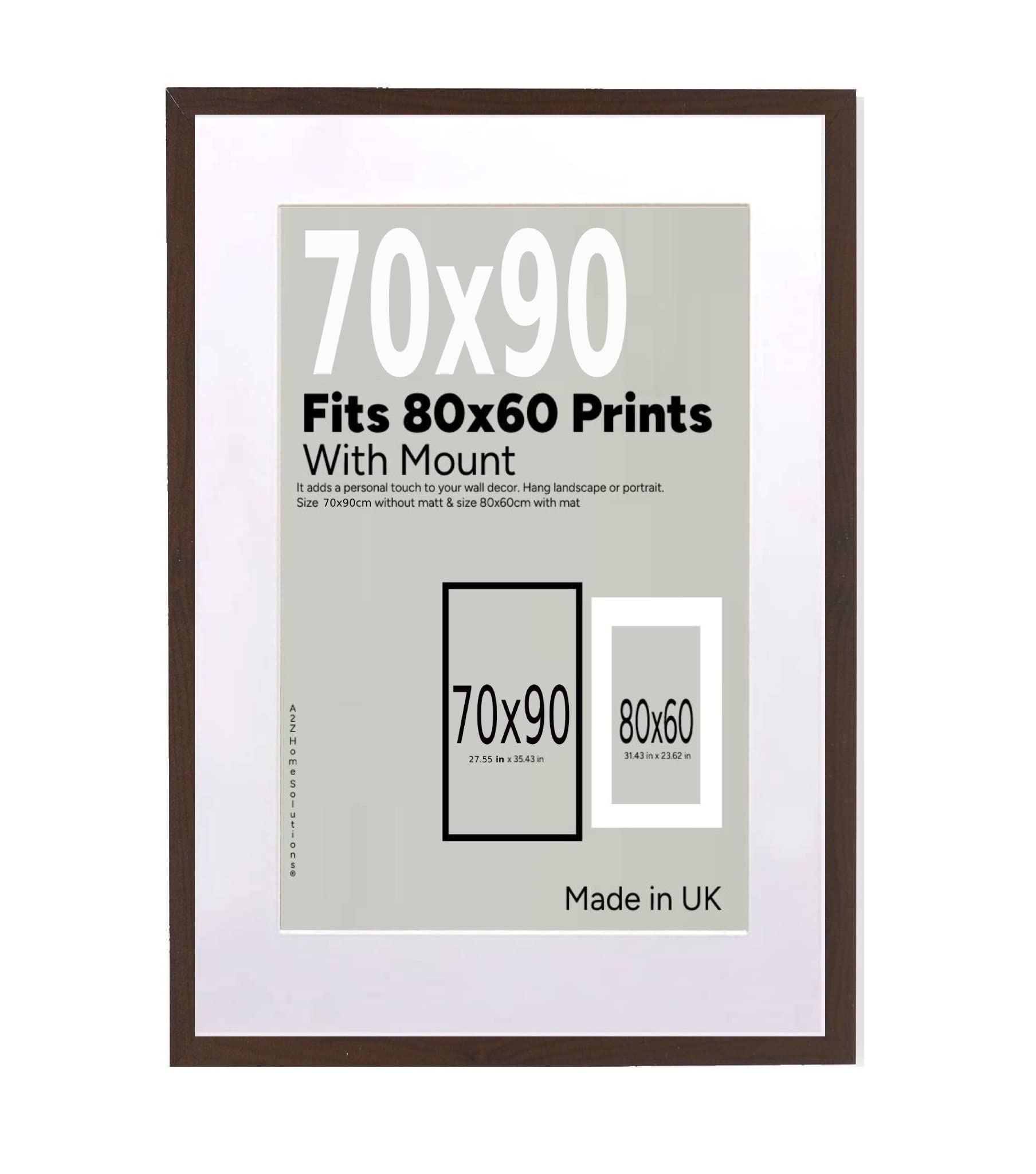 A2Z Home Solutions® Wall Photo Frame Mahogany 70x90 cm Frame With 80x60 cm Mount Picture Poster Print With Clear HD Perspex 30x15 MM Moulding Mounting Hooks MDF Backboard