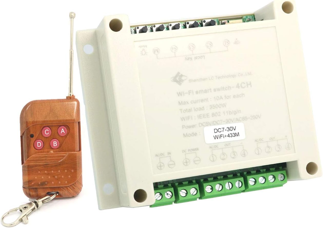 DollaTek 4 Way WiFi Remote Wireless Smart Switch DIY Home Timing/Delay Self-Latching/Inching/Interlocking Relay