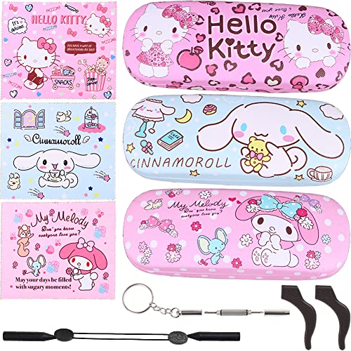 ADBGV Cute Kitty Hard Shell Eyeglasses Cases Cartoon Protective Case with Glasses Cloth Storage Box Eyewear Retainer Holder for Girl Teen