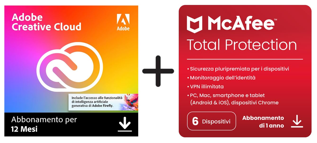 Adobe Creative Cloud All Apps & McAfee Total Protection 2025 |6 dispositivi| 12 mesi | 2025 | Codice d'attivazione via email