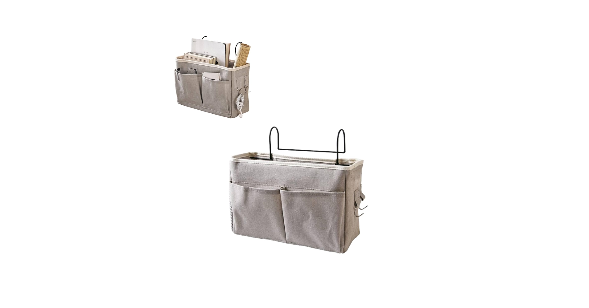 Mlysnd 2pcs Bedside Organiser Bed Pocket Bedside Hanging Bag, Bedside Felt Storage Bag For Mobile Phone, IPad, Remote Control, Books, Glasses, Magazines U2013 Beige 32 * 21cm,grey