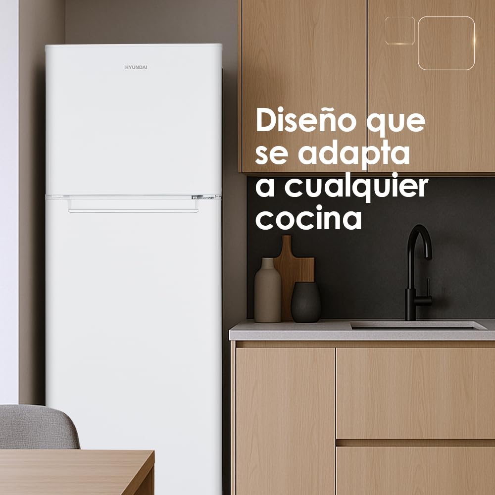 HYUNDAI Frigorífico Blanco, 2 Puertas, HFG17260VEW00, Capacidad 304 Litros, Tecnología Cíclica Ventilada, 40 dB, Puerta Reversible, Apertura Tipo Uñero, Clasificación Energética E