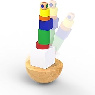 Natureich Torre apilable con 6 bloques de construcción de madera para niños, juego de habilidad