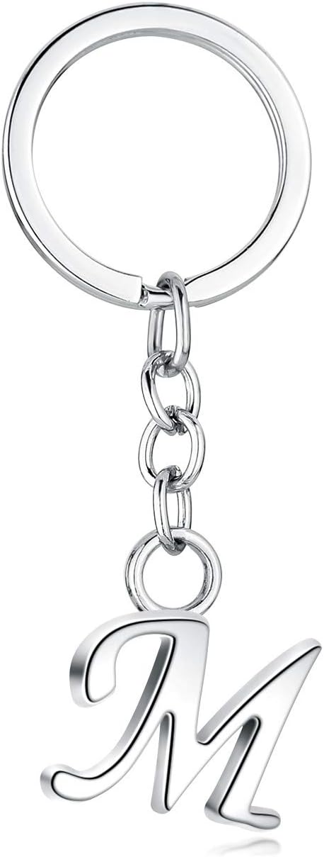 JMLAxmerdal Stylish Letter A-Z Simple Alphabet Key Ring Creative Design Keychain Durable Metal Alloy Silver Plated Polished