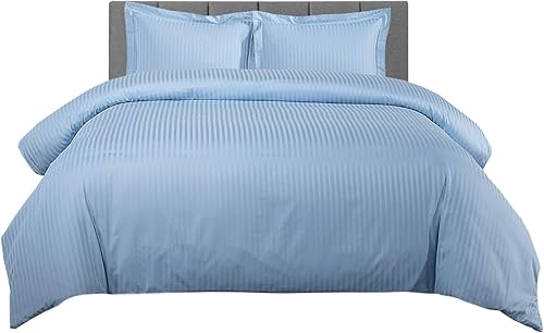 Miniatura 5 de El juego de edredón a rayas de 4 piezas incluye 100% algodón, juego de funda de edredón de 300 hilos tamaño King y California King + edredón