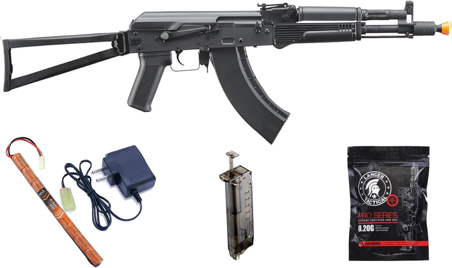 Lancer Tactical AK Metal/Polymer Airsoft AEG Rifle with Triangle Airsoft Stock -Battery & Charger Included (KR-104S)