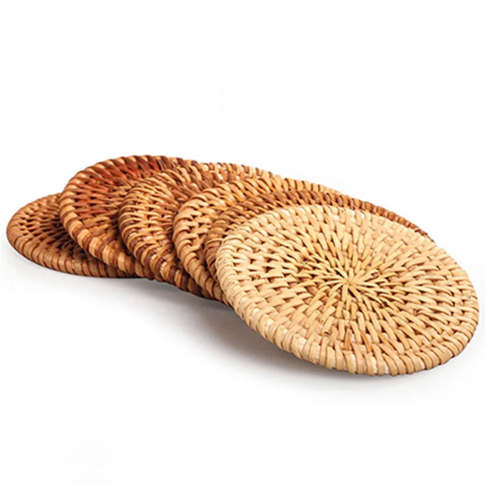 Kitchen Table Rattan Mats Insulation Coasters Pan Pot Bowl Pads Cushion Round Placemats Handmade Table Accessories(8cm)