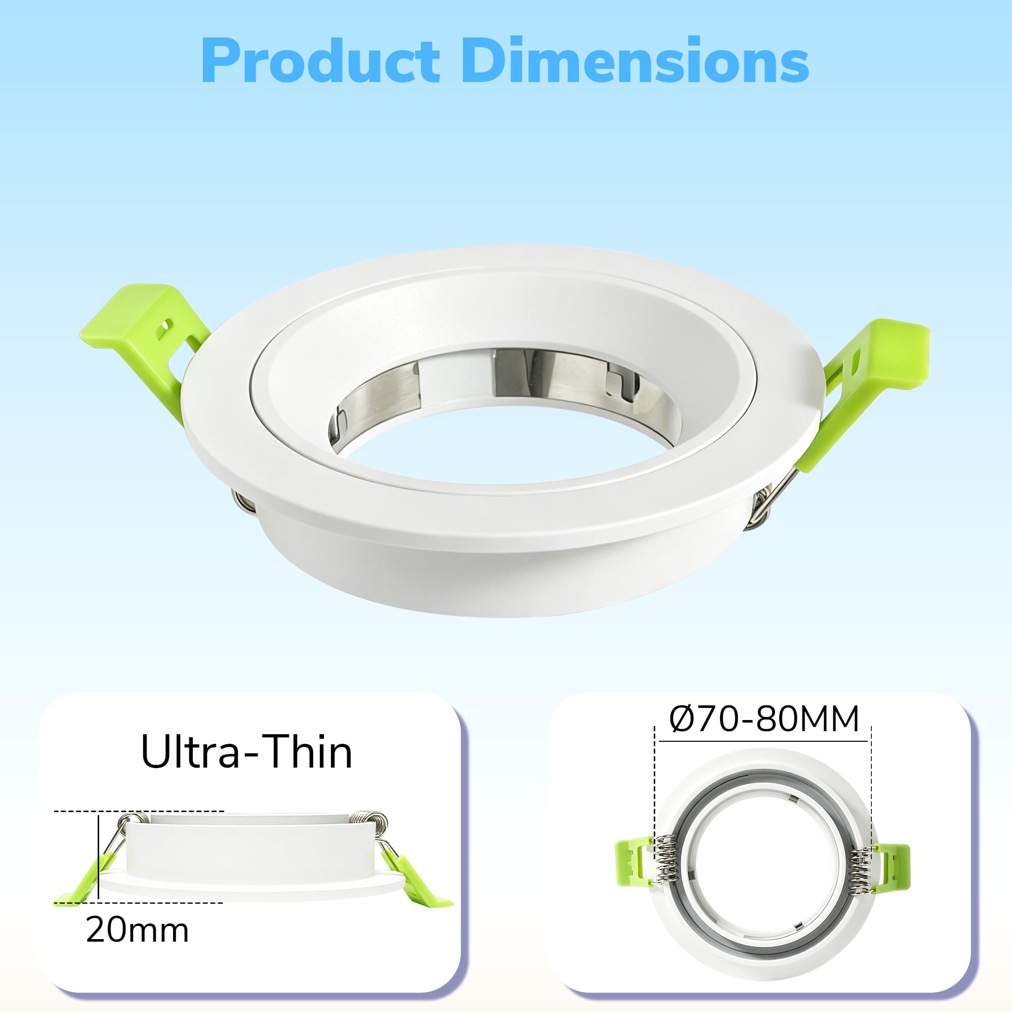 LED Einbaustrahler 230V Rahmen mit GU10 Fassung, GU10 Einbaurahmen Aluminium, Flach LED Spots ohne Leuchtmittel, Einbaustrahler LED für Bad Küche Wohnzimmer, Ø75mm Lochmaß, 10er Set, Weiß