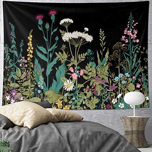 HOMKUMY-Flower-Wall-Tapestry-Bohemian-Hippie-Tapestry-Flower-Psychedelic-Indian-Wall-Hanging-Tapestry-for-Home-Decor-Bedroom-Living-Room-Black-Medium-59x51-Inches 61+eTWPoYLL