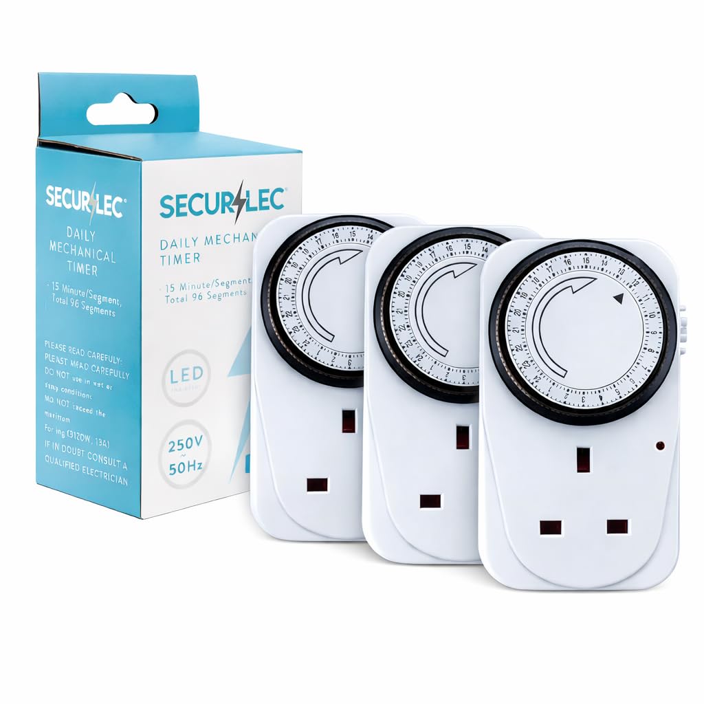 24 Hour Plug In Compact Timer 3 Pack | 13A 2900W Mechanical Socket Timer Switch | Energy Saver for Indoor Lights, Christmas Lights & Home Appliances