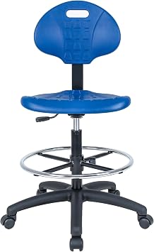 Drafting Stool Blue- Easy to Clean! Quick Ship. Ergonomic Polyurethane Chair. Seat Height Adjustable 23"-33" Heavy Duty Adjustable Footring for Home, Automotive, Lab, Cleanroom Blue