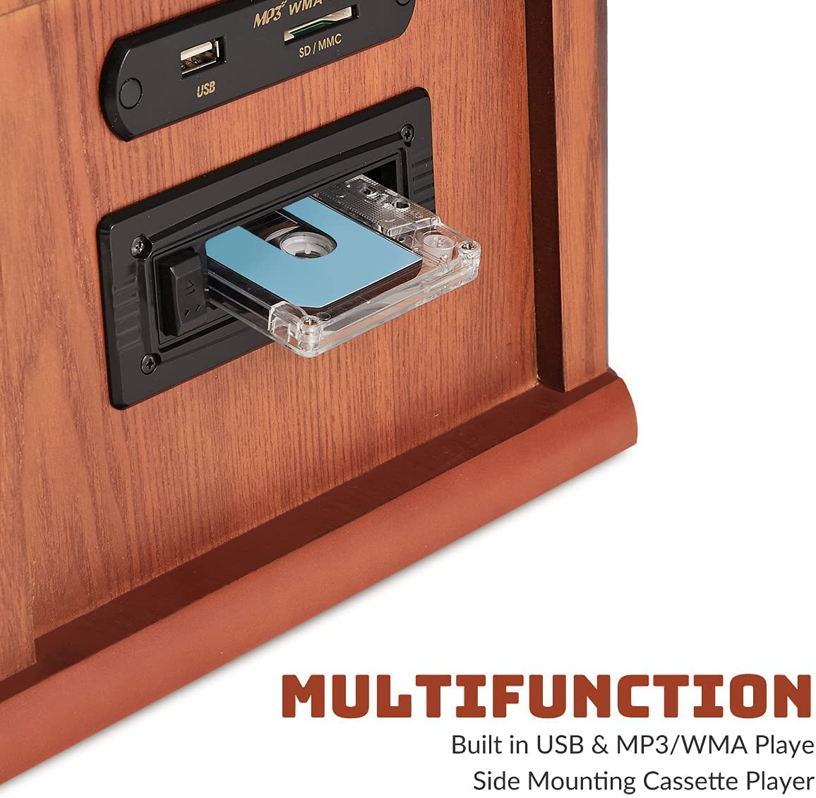 ORCC Tocadiscos 10 en 1, Tocadiscos nostálgico para Discos de Vinilo con Bluetooth, 2 Altavoces Integrados, CD, Casete, Radio Am/FM, USB, Ranura SD, Control Remoto