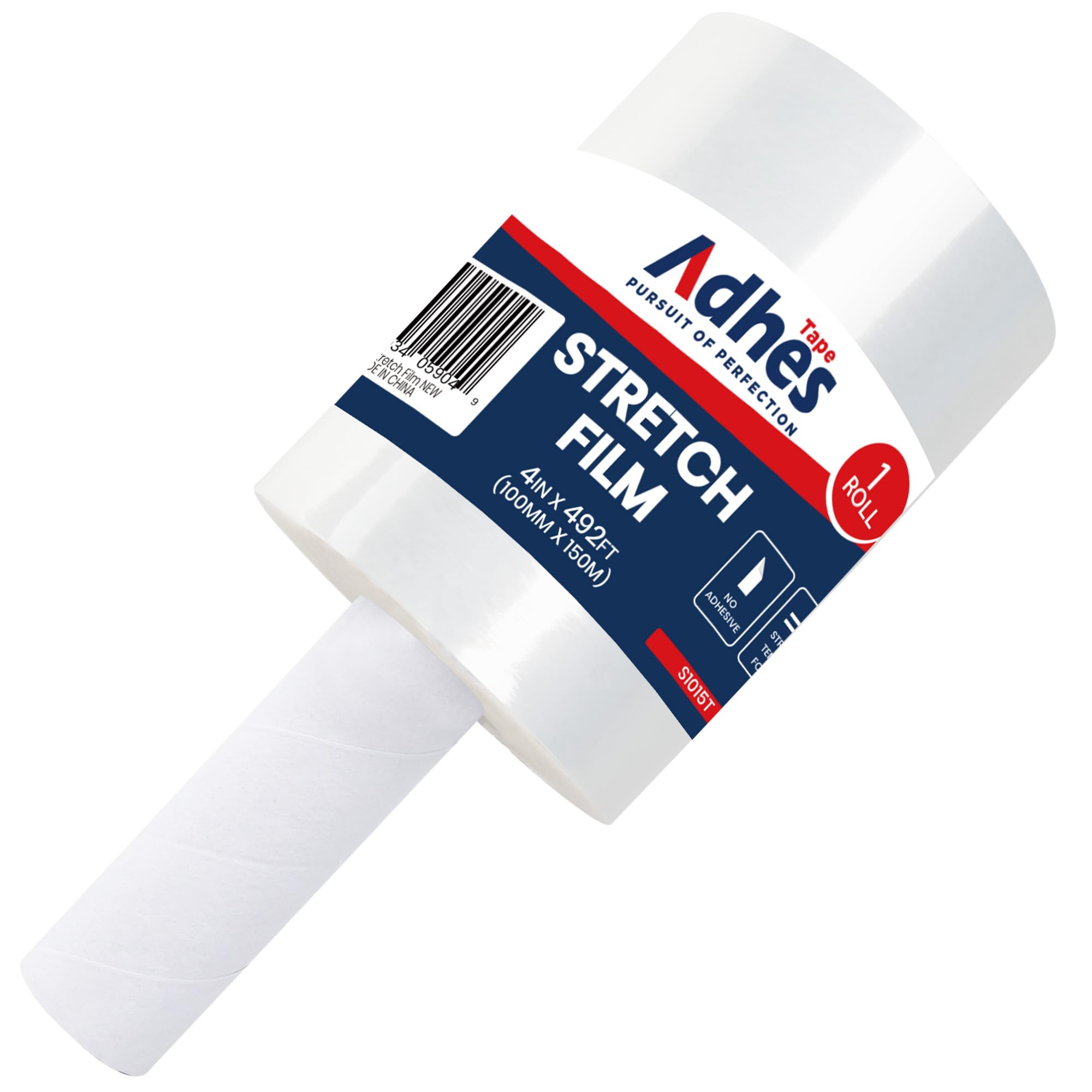 ADHES Handheld Stretch Film, 100mm x 150m, Heavy Duty Plastic Wrap for Packaging, Moving, and Storage