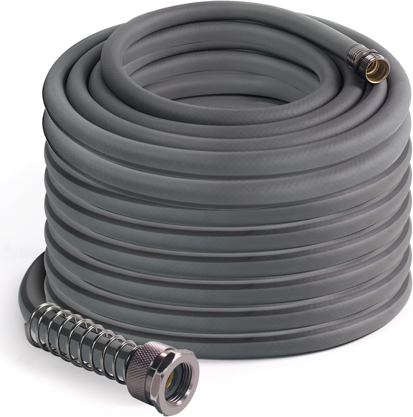 5/8’’ Heavy Duty Garden Hose 100 ft – Outdoor Hybird Water Hose with Solid Fitting - Flexible, Kinkless, Lightweight Garden Hose for Lawn Watering, Car Washing - Burst 500 Psi (Grey,150 ft) Gray 150 FT