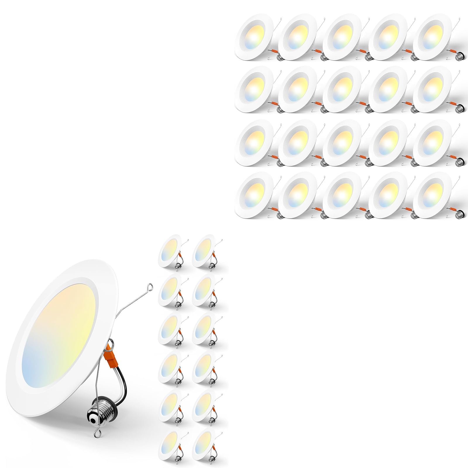 Amico 5/6 Inch LED Can Recessed Lighting, Dimmable, 32 Pack Baffle Trim, 5CCT 2700K/3000K/4000K/5000K/6000K Selectable, Retrofit Installation