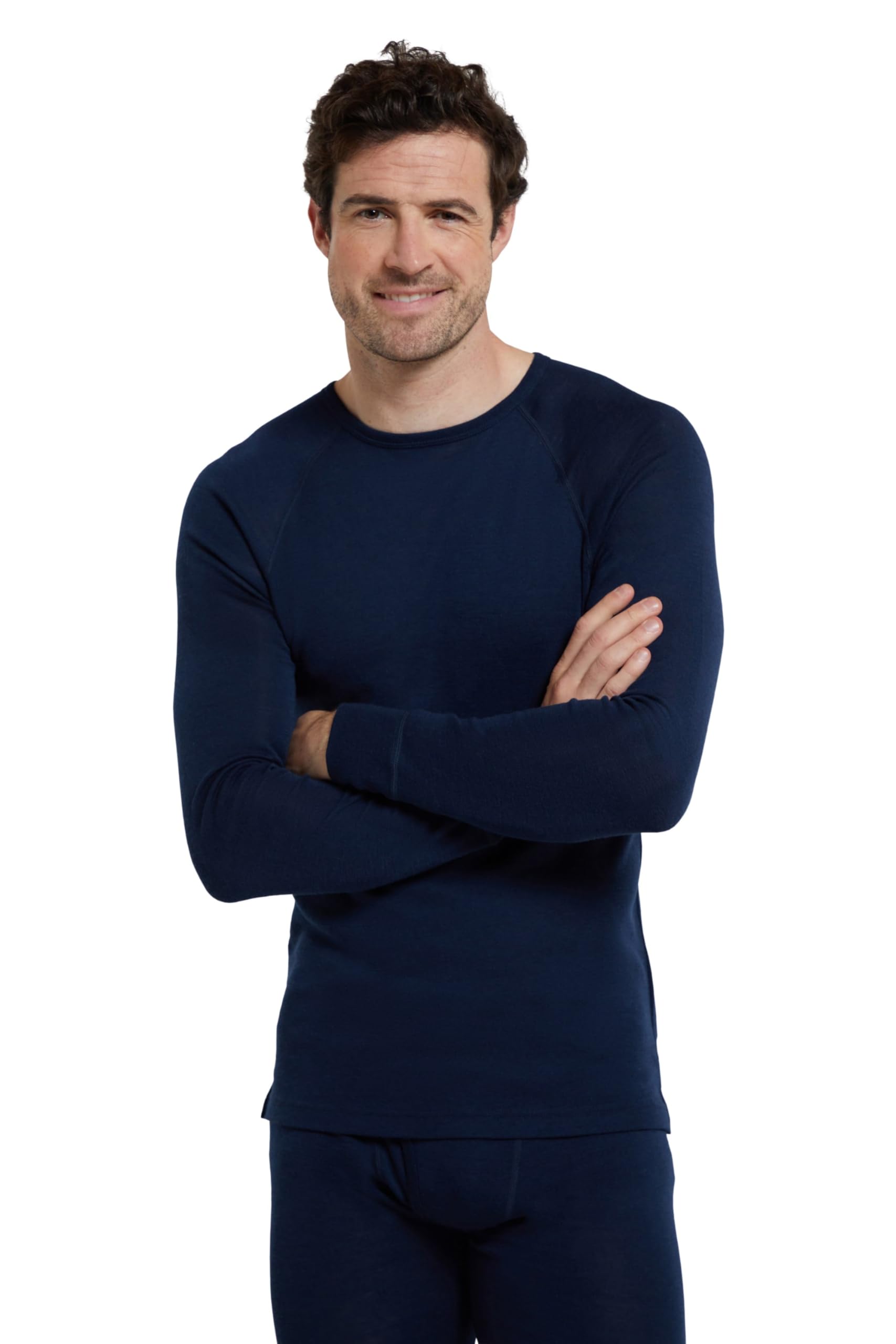 Mountain Warehouse Merino Mens Long Sleeve Thermal Baselayer Top - Lightweight Jumper, Antibacterial & Quick Drying Sweatshirt - for Travel & Outdoors Navy 3XL