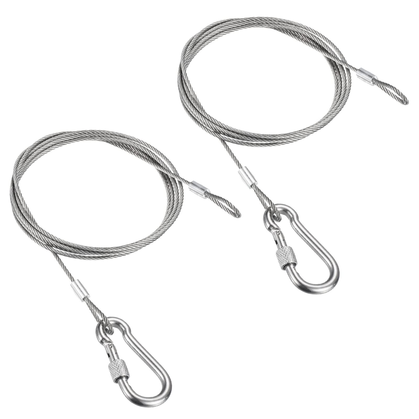 PATIKIL Safety Cable Lock Cable with Snap Hook 5ft 1.5mx2.5mm, 2 Pcs Stainless Steel Double Loops Security Hanging Wire