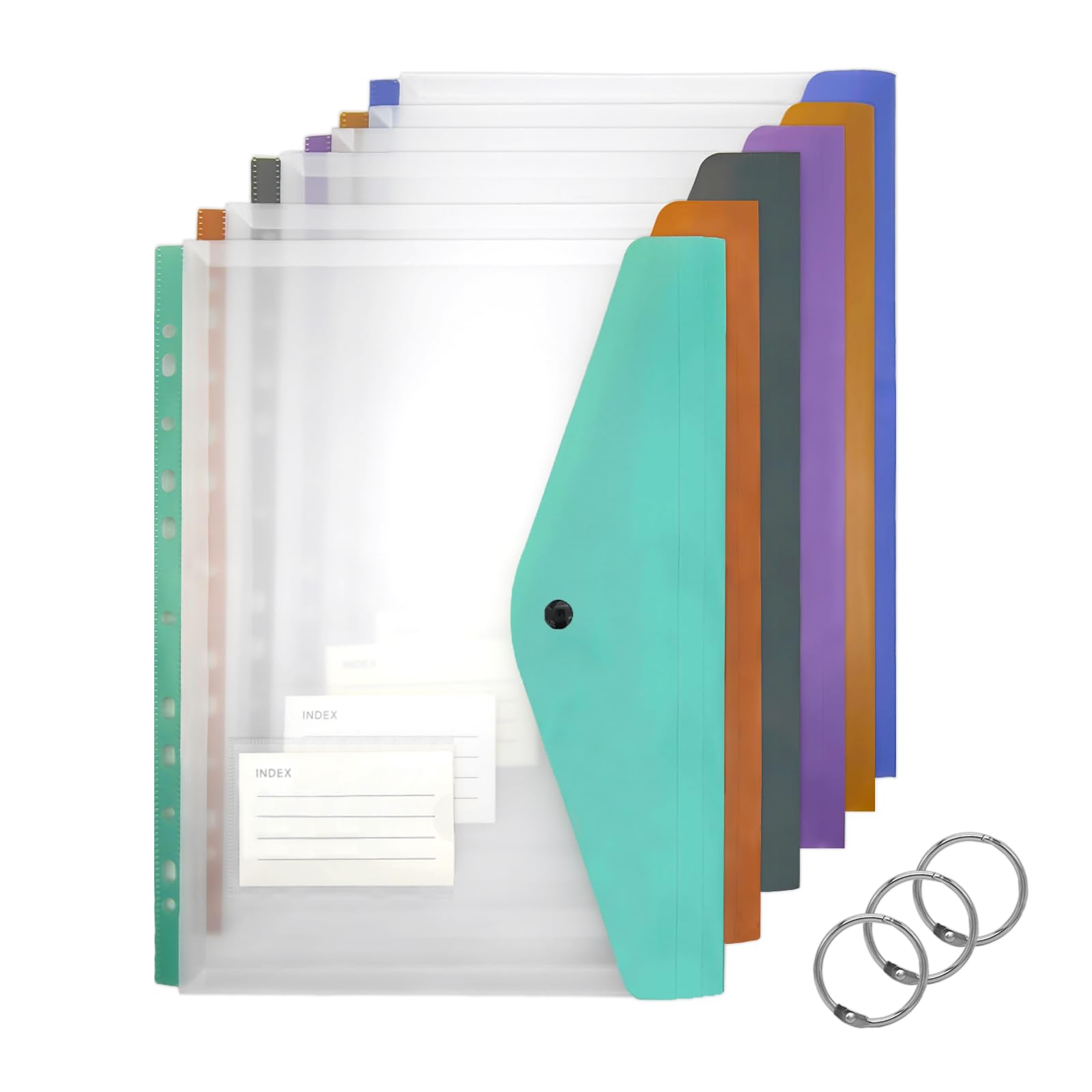 Plastic Wallets A4, 6 Pack Punched Pockets A4, Expandable Poly Pockets, Waterproof, Plastic Sleeves for Paper, Stationary Supplies for School, Office, Home