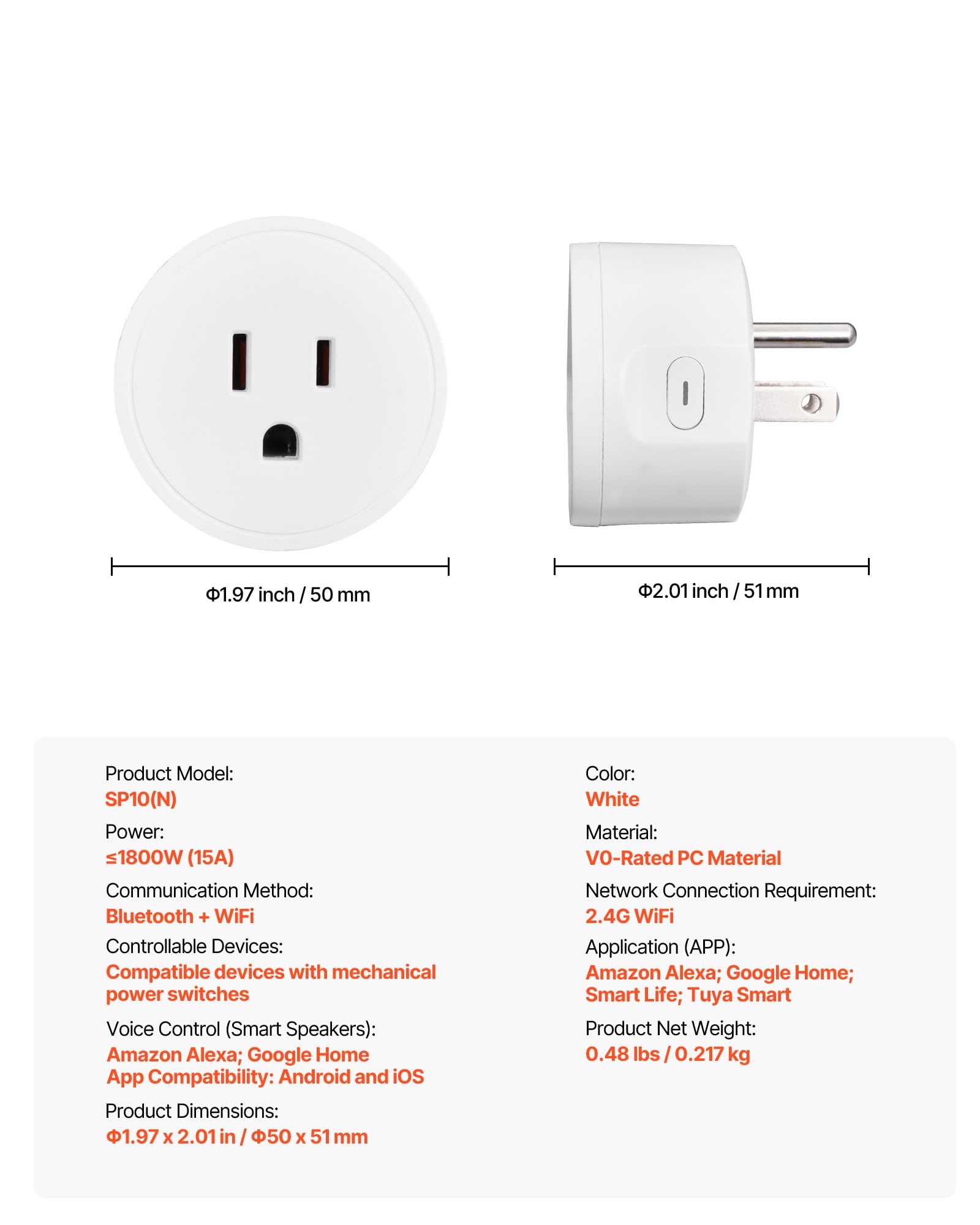 VEVOR Smart Plug WiFi Smart Outlet Compatible with Alexa and Google Home WiFi Plugs with Scheduling App Control — view 7
