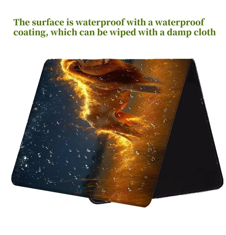 Alfombrilla Ratón, Alfombrilla Gaming León XXL 1200x600x3mm, Extendida Base de Antideslizante Caucho Mouse Pad Animal, Protector Escritorio con Bordes Cosidos, Mejora la precisión y la Velocidad D-4