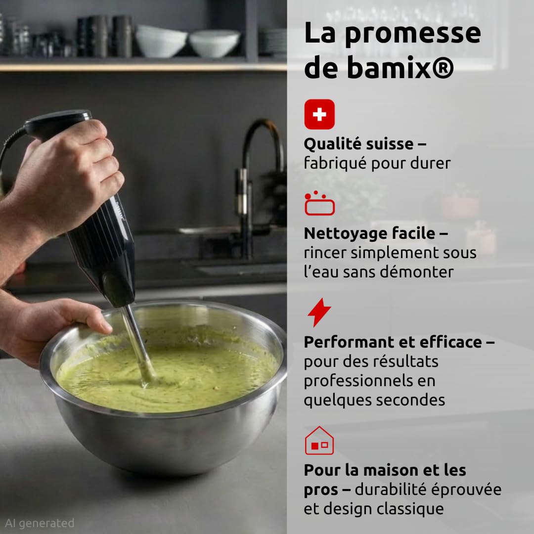 bamix Set avec mixeur plongeant M160 ONE avec couteau étoile en inox, 160 W, 2 vitesses, Fabriqué en Suisse, Noir