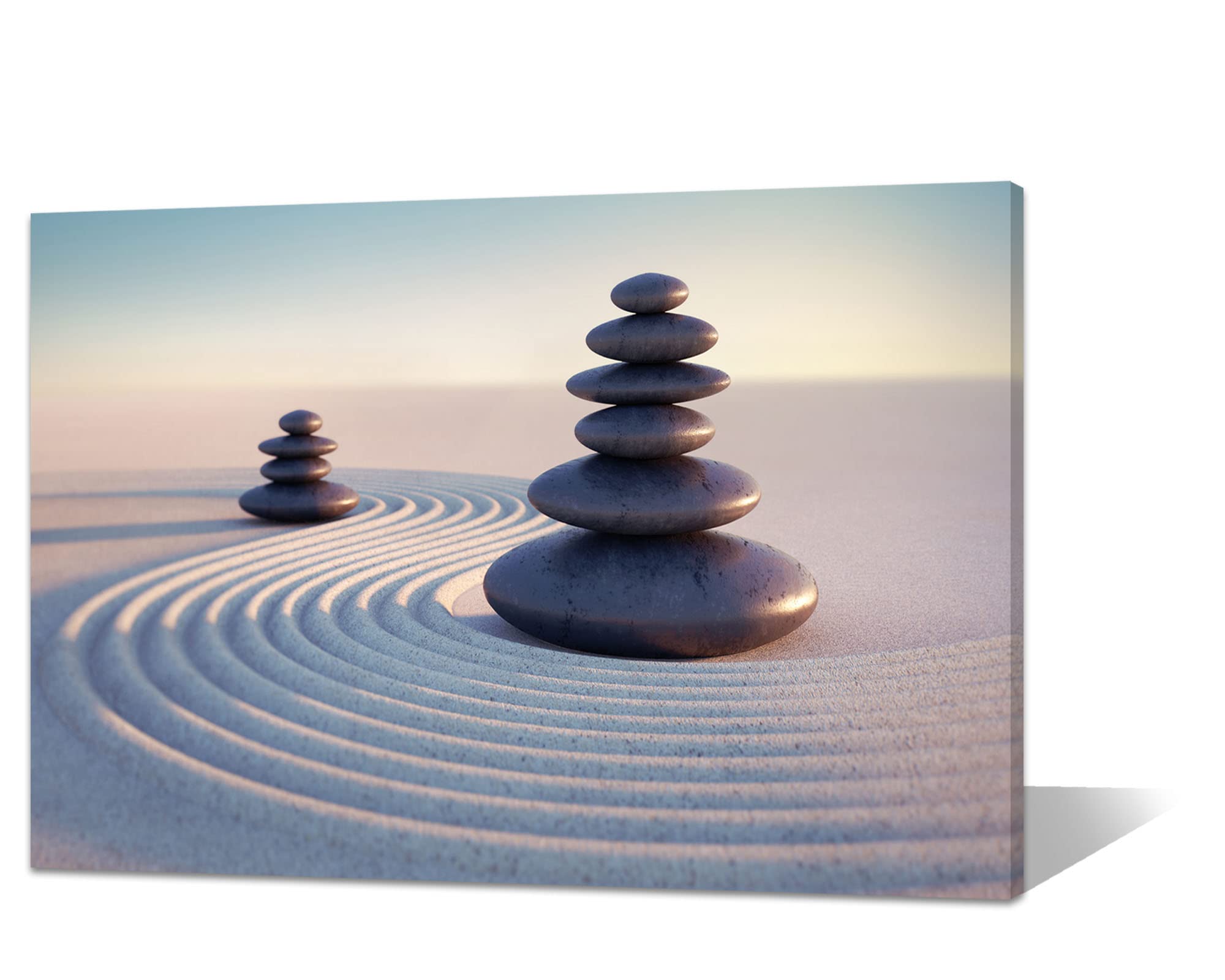 uoppoumZen Pictures Wall Decor, Bathroom Zen Spa Canvas Prints Wall Art, Zen Sand Stones Picture Posters for Yoga Office Bedroom Meditation Room 24x16 inch