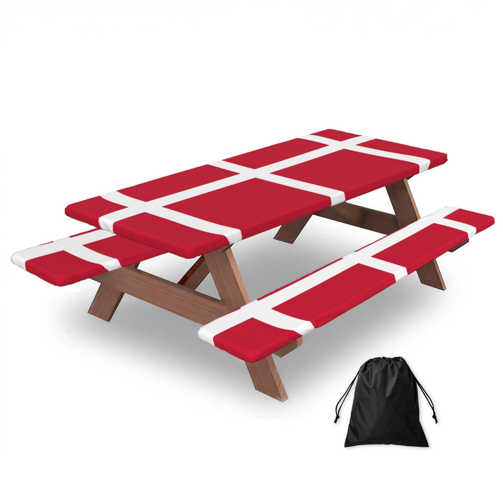 Zyjhyy Black Danish Flag Print Party Table Covers With Bench Covers Set Of 3 Picnic Table Cloth Wipe Clean For Garden Camping