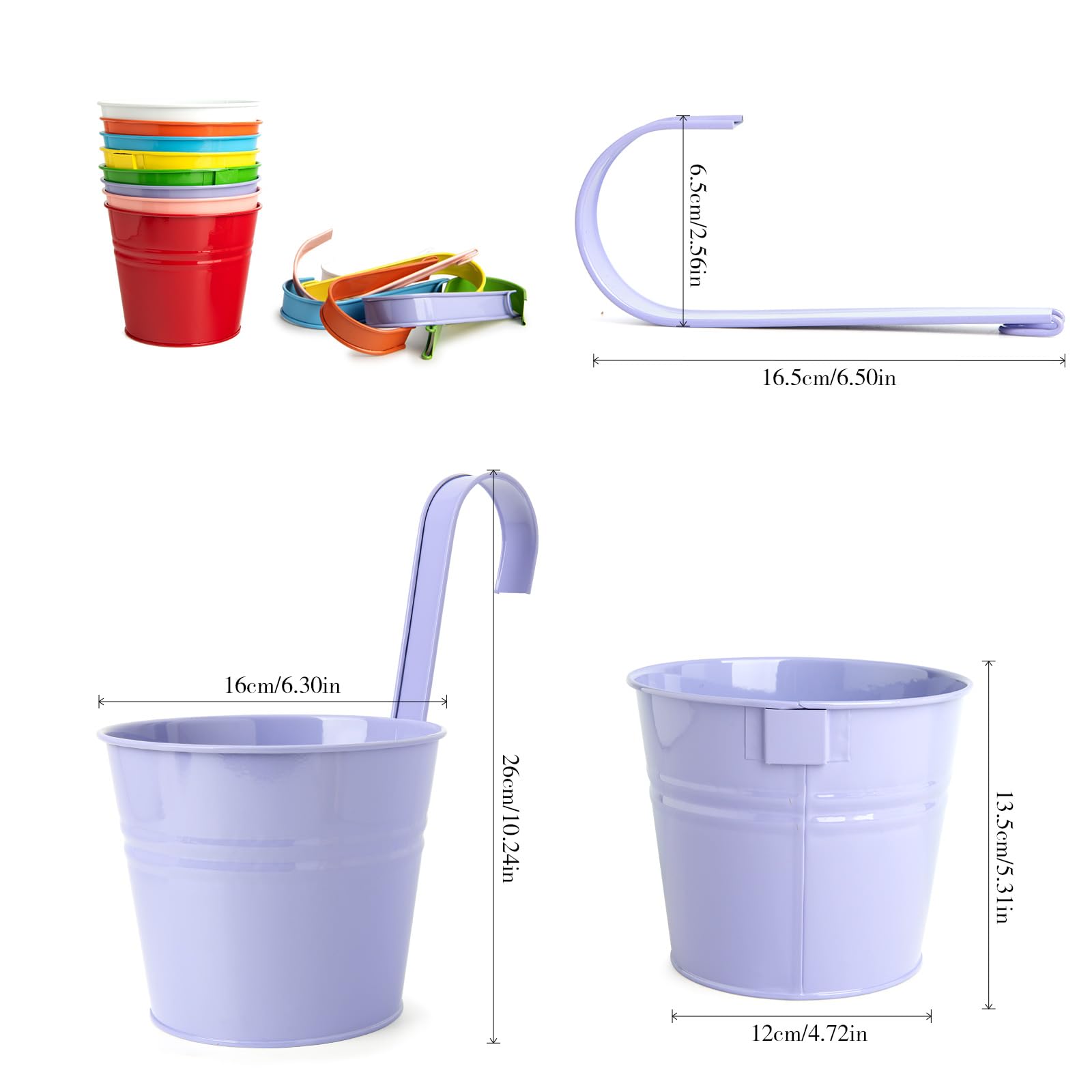 XXXFLOWER Metall Hängende Blumentöpfe Set - Robuste Hängeblumentöpfe aus Metall mit Abnehmbarem Haken & Ablaufloch, Hängetöpfe für Balkon, Garten, Zaun, Wand4/8 Stück
