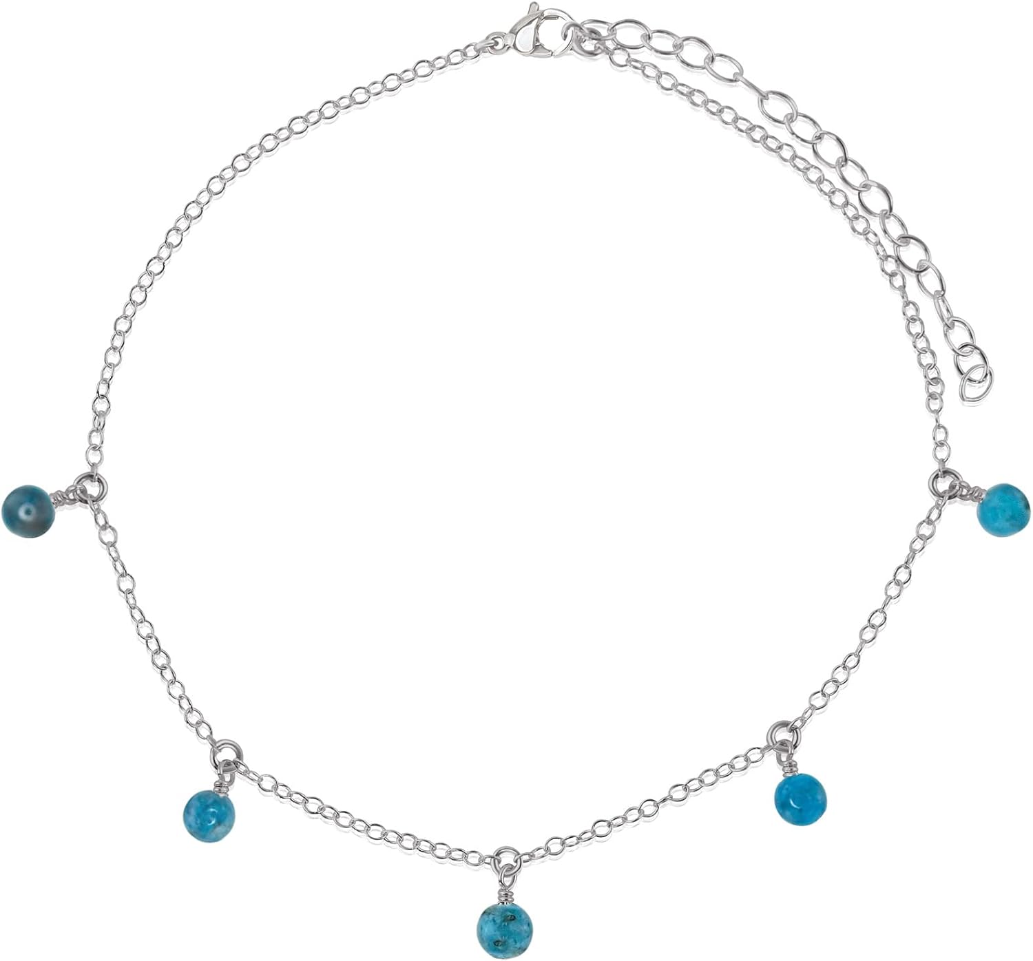 Luna Tide Apatite Bead Drop Anklet in Stainless Steel