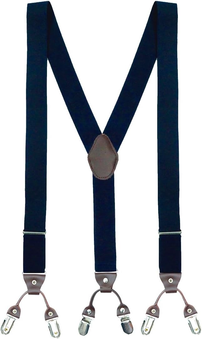 Suspenders for Men | Navy Blue Solid Slim Clip-On Y-Back Elastic Braces | Adjustable 1.25 Inch | Formal Wedding Office