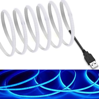 RYE COB Tape Light, LED Strip Light, Flexible, High Density, 0.2 inch 5 mm Wide, Hidden LED Tape Light, 9.8 ft 3 m, 320 LEDs/m, Blue, DC5V, 180  Emitting CRI>=90, Double-Sided Tape, Can be Cut, Bedroom, Kitchen, Home, Office Indoor Decoration Blue, 9.8 ft 3 m