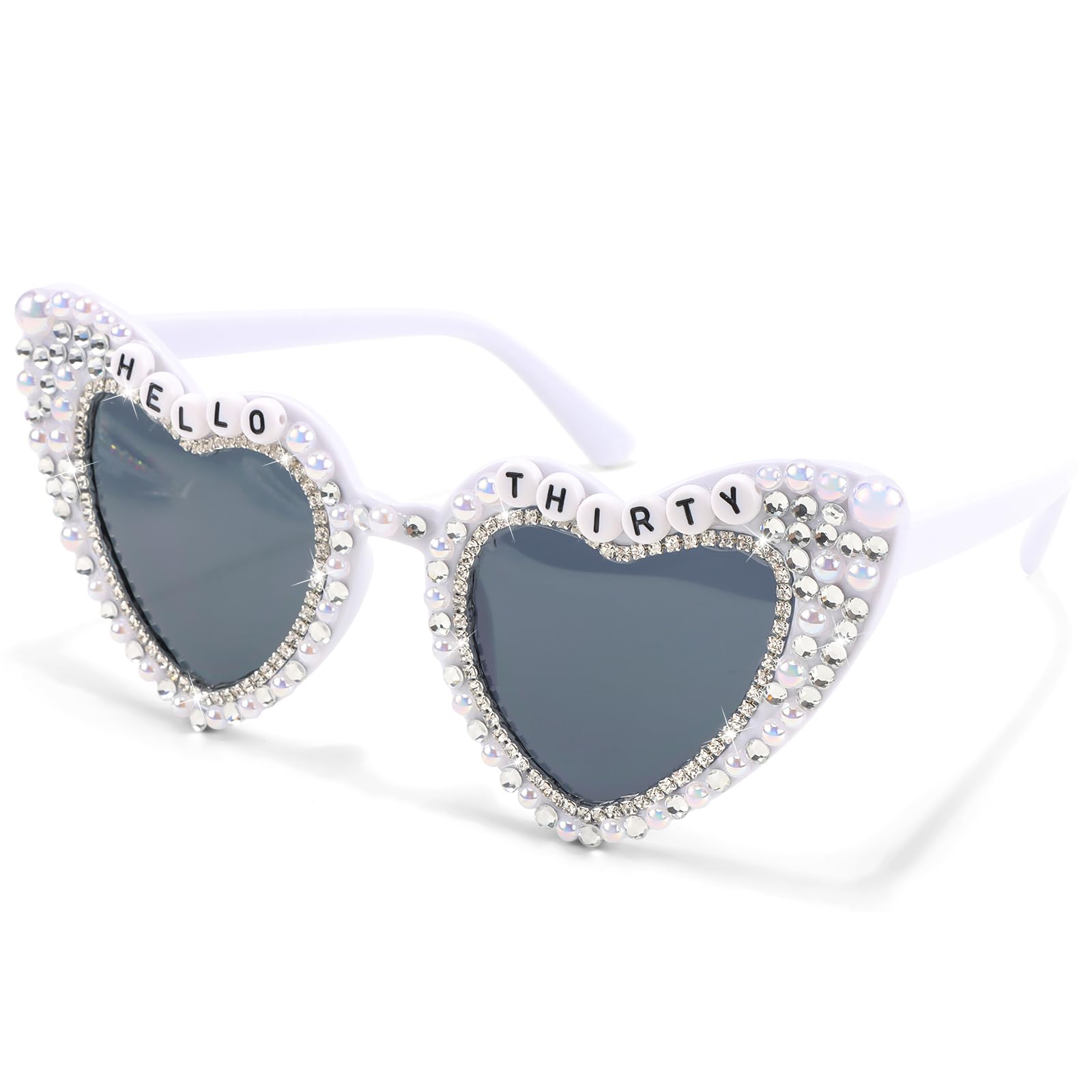 Hello Thirty Sunglasses - Heart-Shaped Birthday Glasses with Rhinestones & White Pearls - 30th Birthday Decorations for Women | Fabulous 30th Birthday Gifts-image-44