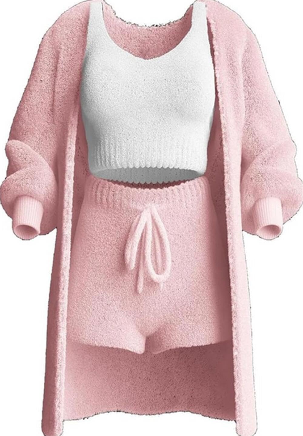 Knit Set 3-Piece, Cosy Knit Set 3 Pieces, Women's Sexy Warm Fuzzy Fleece 3 Piece Outfits Pajamas
