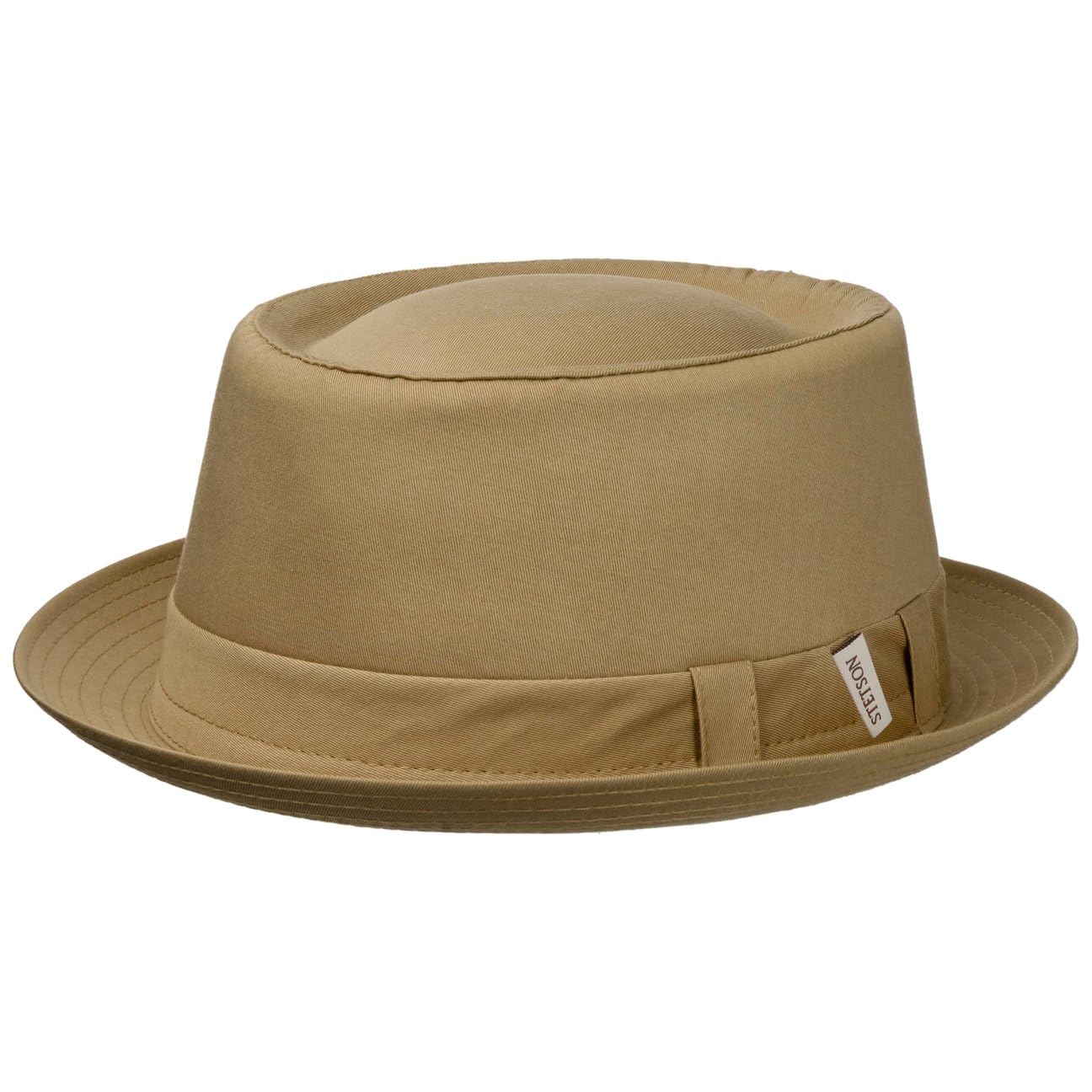 Stetson Cotton Pork Pie Stoffhut Einfarbiger Klassischer Schnitt Made in Italy Damen Herren Frühjahr Sommer