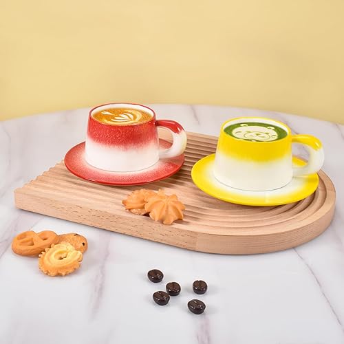 Miniatura 5 de Koythin Taza de café de cerámica con platillo, plato de taza de esmalte granular gradual para hombres y mujeres, regalo de cumpleaños, 6.5 onzas,