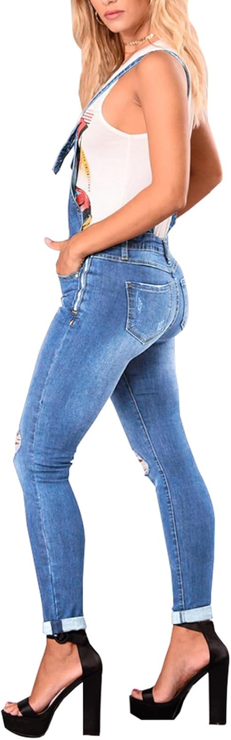 LONGBIDA Skinny Ripped Jeans Denim Jumpsuit Overalls For Women - Image 4
