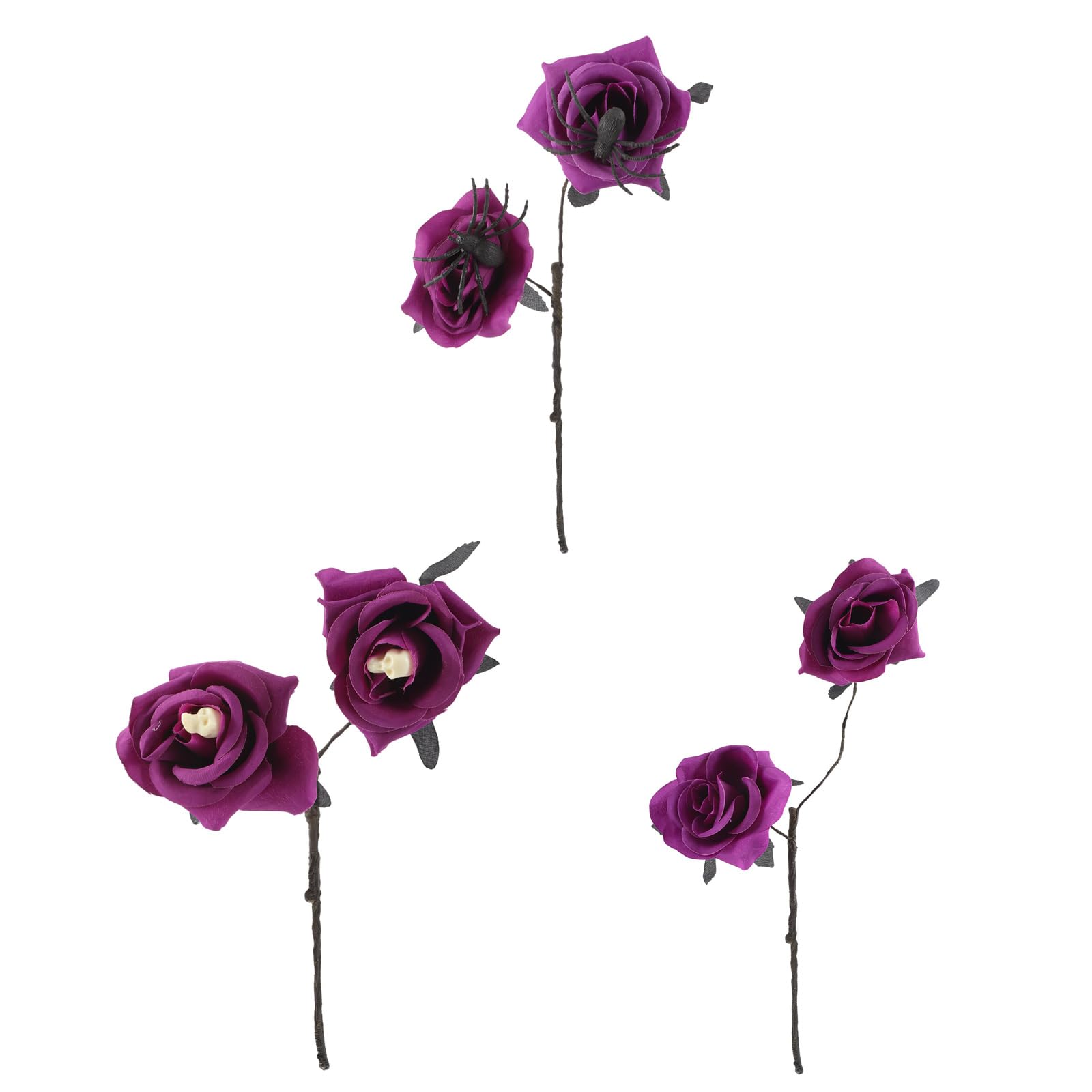 Piceioep 3Pcs Realistic Artificial Rose Flower with Arachnid for Party Table Centerpieces Halloween Flower Arrangement Silk Cloth Fraudulent Roses