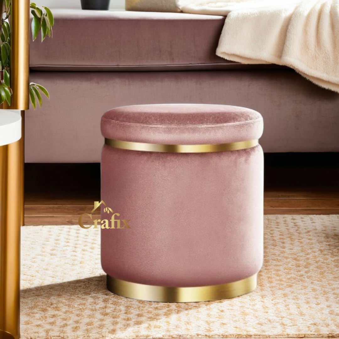 CRAFIX Round Ottoman Stool for Living Room Furniture - Puffy Stools and Footstools - Ottoman Pouffe for Sitting/Room Décor.Pink-image-35