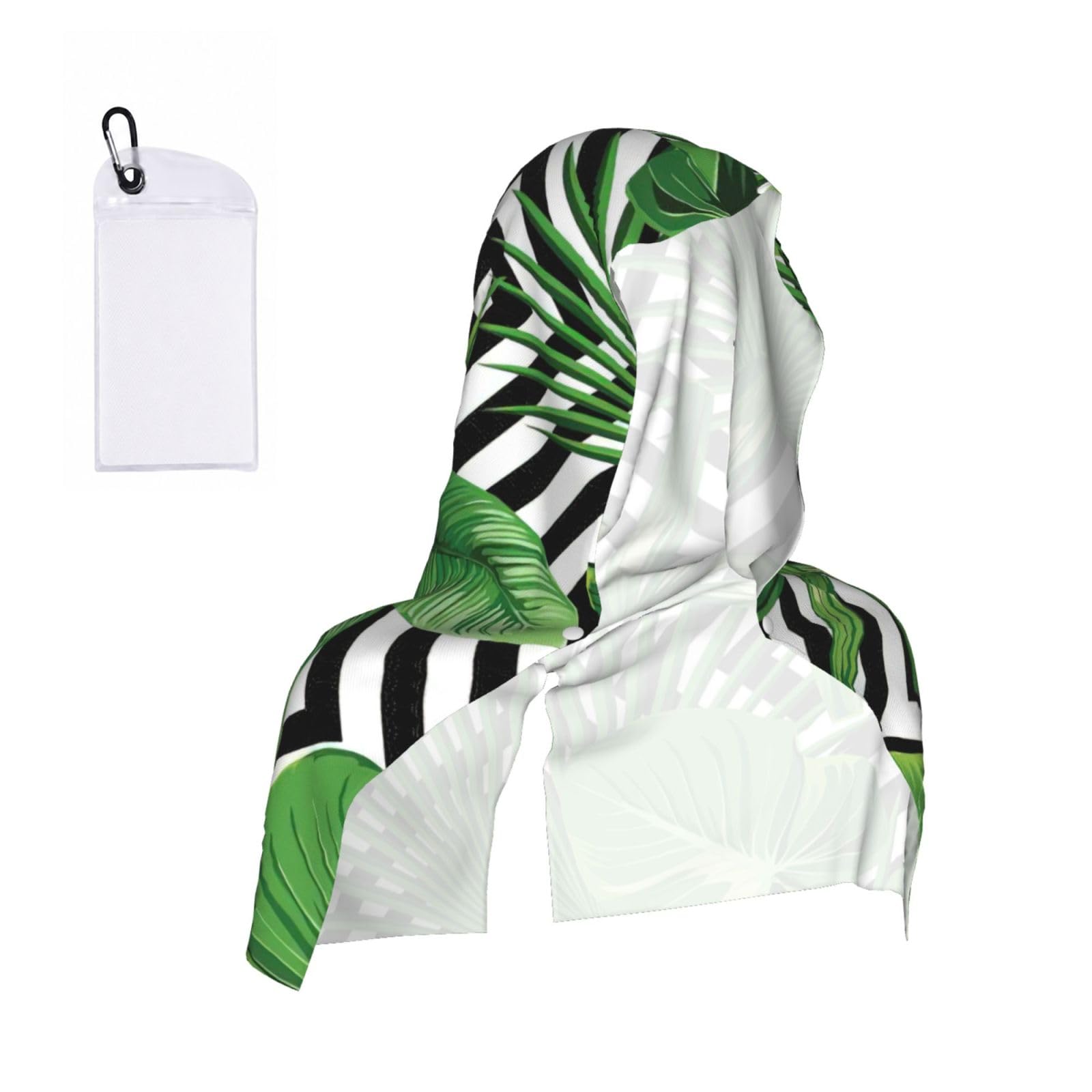 DUWAA Tropical Leaves Print Cooling Hooded Sports Towel, 30×60cm Quick Drying Summer Cool Head Wrap For Neck And Face