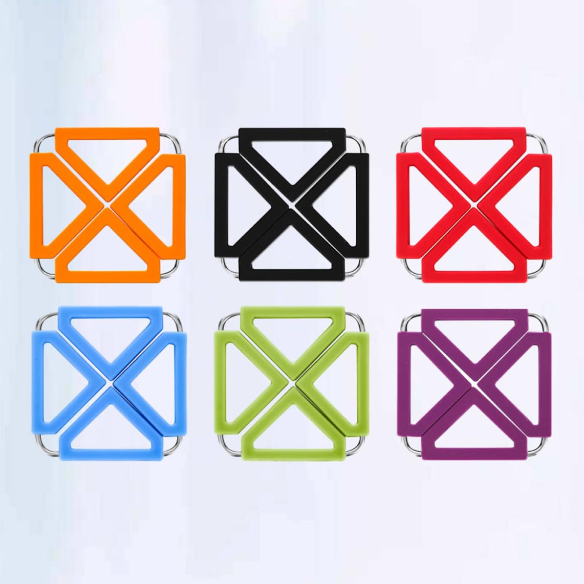 SECFOU Dessous de Plat Carrés Antidérapants et Pliables Résistants la Chaleur Lot de 6 en Silicone et Acier Inoxydable Tapis Isolants Couleur Aléatoire pour Cuisine et Table