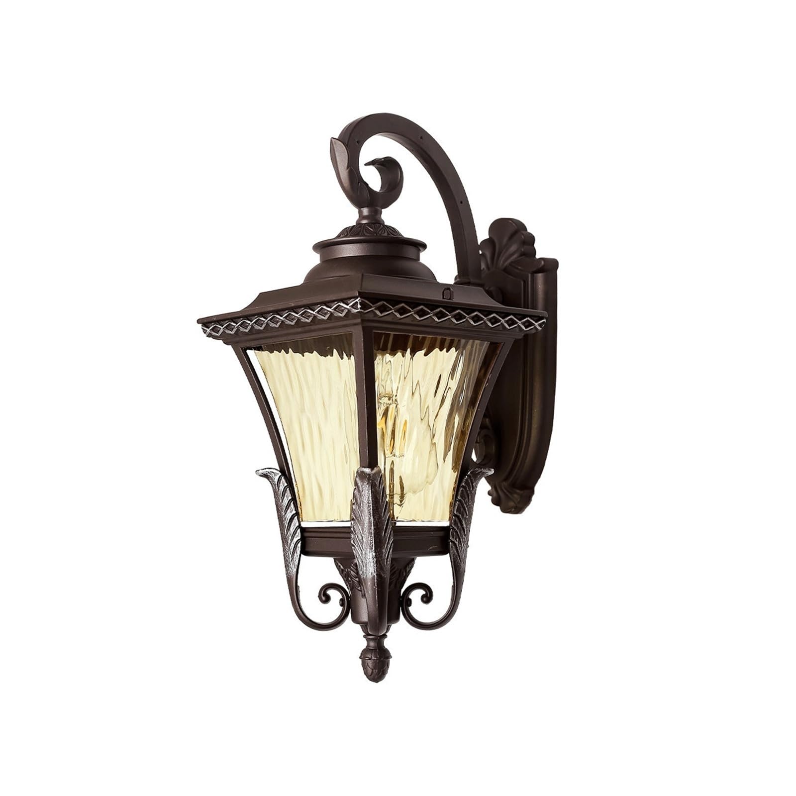 OZBMA European LED Outdoor Wall Sconce, Dark Brown Die Cast Aluminum Lamp with Ripple PC Shade, E27 IP65 Light for Villa, Patio, Garden, Porch, Entryway, Facade, Balcony Cottage
