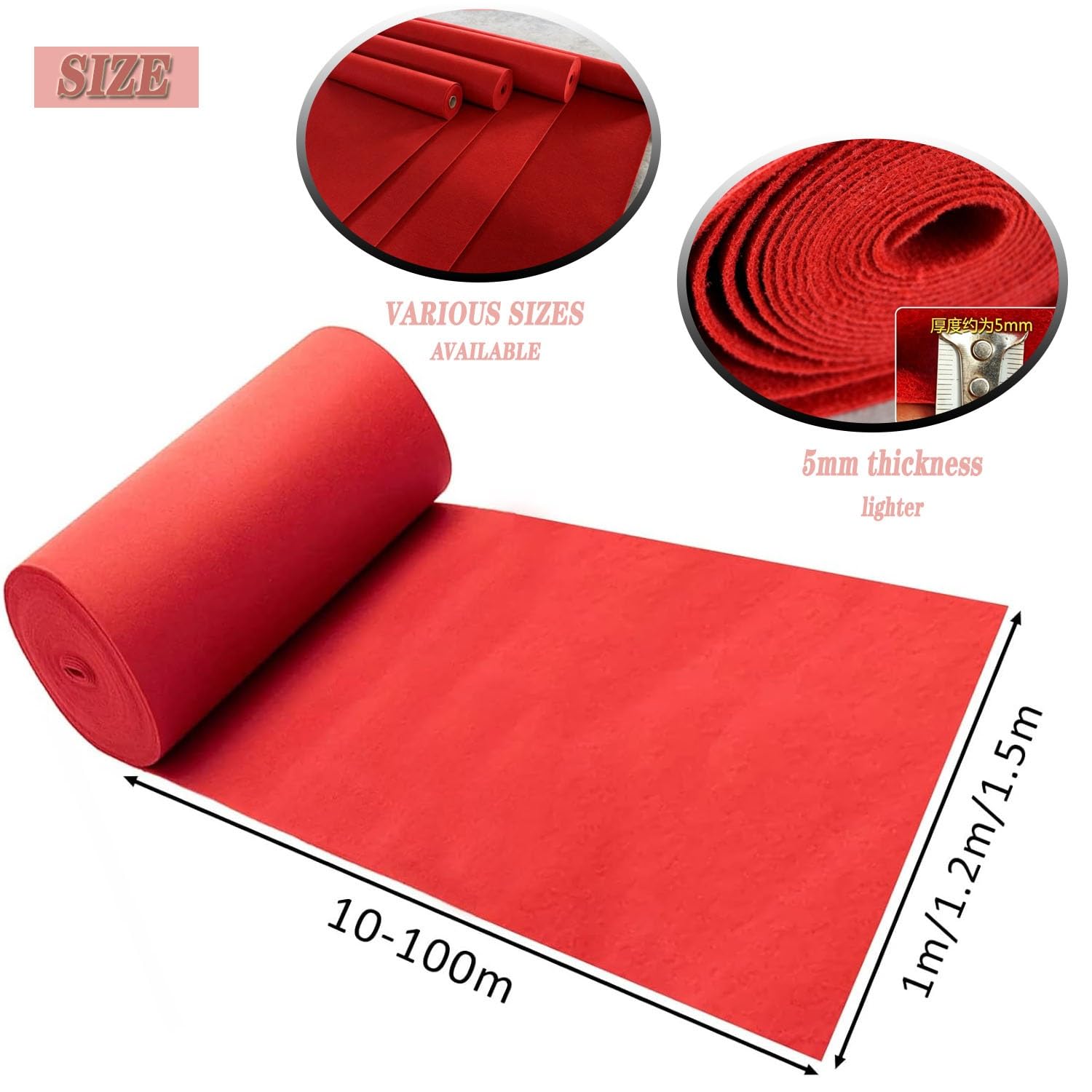 Roter Hochzeitsläufer Teppich Party Deko rutschfest Gangläufer | Weicher wiederverwendbar pflegeleicht Perfekt für Hochzeit Geburtstag Empfang & Flur(1.2x30m)