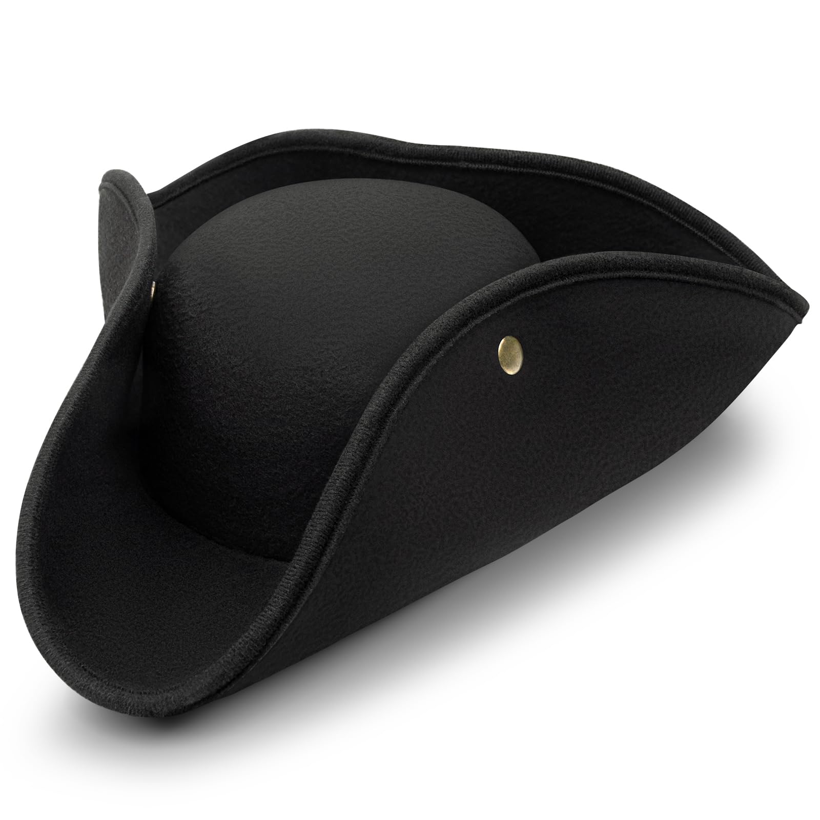 Tanganan Pirate Hat Costume, Halloween Distressed Leather/Woolen Colonial Style Tricorn Hat Pirate Cap Fancy Dress Colonial Medieval Accessory Brown Black for Men Women (Black)