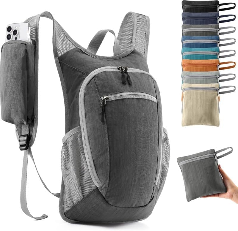 Packable Backpack Ultra-Light Foldable Daypack for Travel Hiking Emergency (grey,8.89 x 22.86 x 39.37 cm)