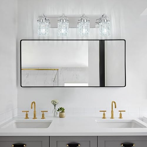 Miniatura 7 de Moderna lámpara de tocador de 4 luces con pantalla de cristal  Lámparas de baño cromadas sobre espejo